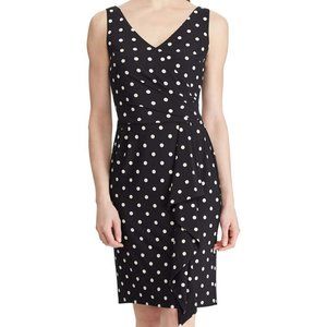 Lauren Ralph Lauren Dress 10 Polka Dot Ruffle Sleeveless Stretch Retro Ruching
